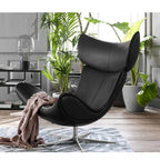 Imola Chair And Ottoman, Star Legs & Black Leather - Joe’s Haven