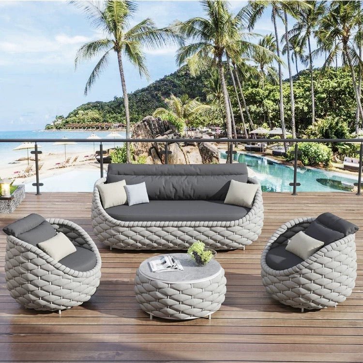Marbella Textilene Rope Woven Outdoor Sofa Set, Grey - Joe’s Haven