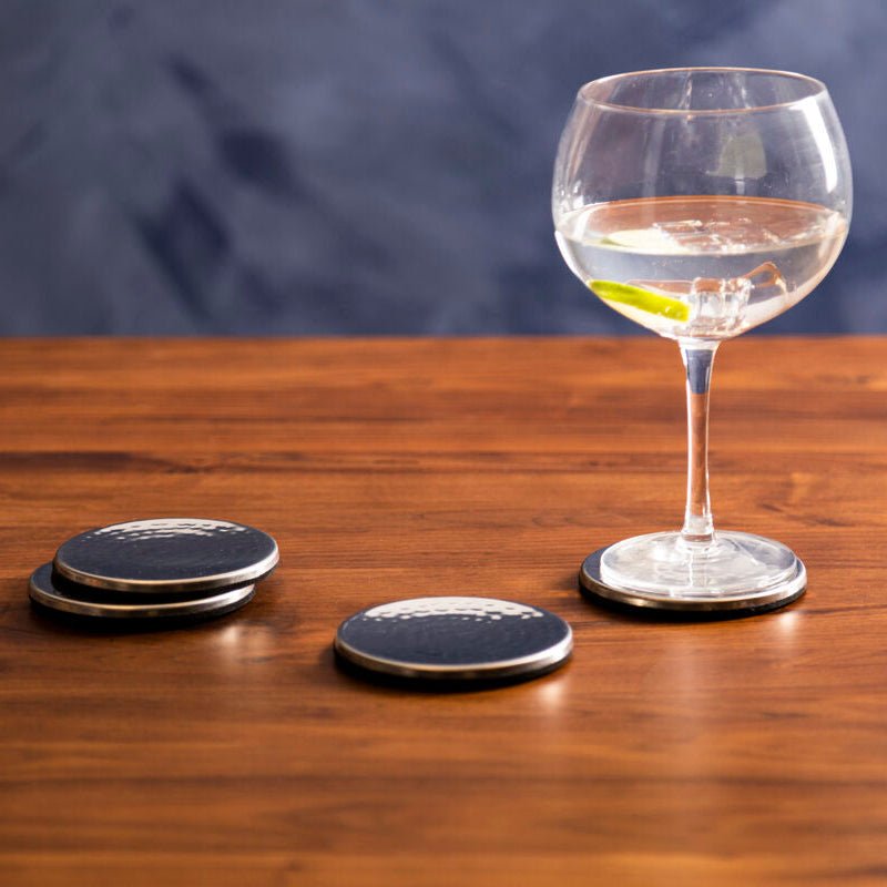Set of Four Hammered Effect Stainless Steel Coasters | Mixology - Joe’s Haven