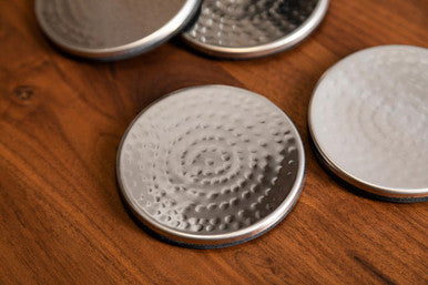 Set of Four Hammered Effect Stainless Steel Coasters | Mixology