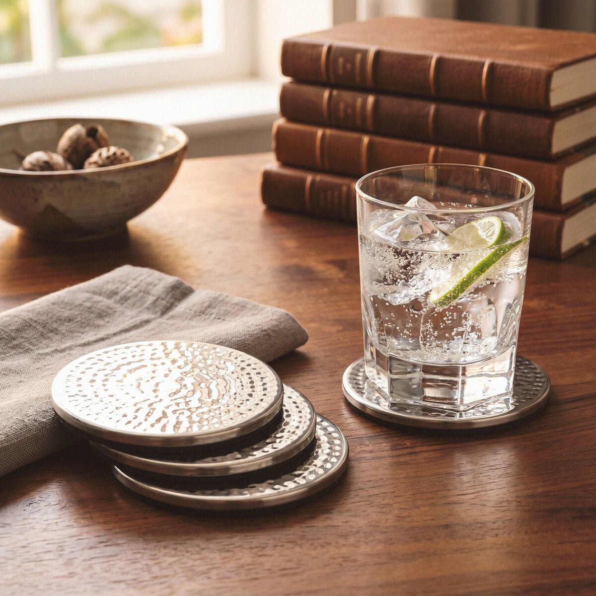 Set of Four Hammered Effect Stainless Steel Coasters | Mixology - Joe’s Haven
