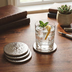 Set of Four Hammered Effect Stainless Steel Coasters | Mixology - Joe’s Haven
