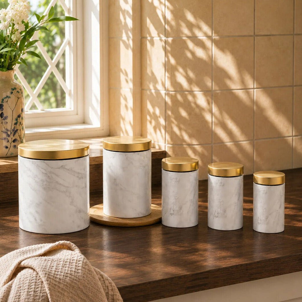 Easton 5 Piece Kitchen Storage Set In Marble Effect - Joe’s Haven