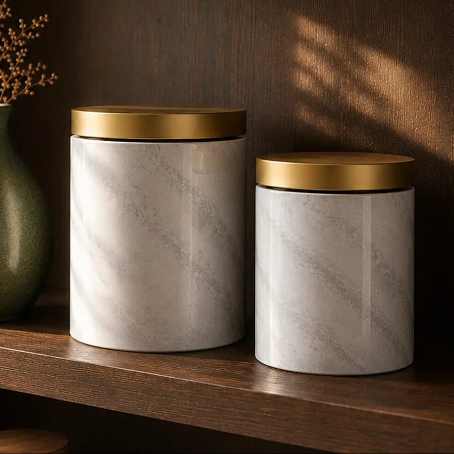 Easton 5 Piece Kitchen Storage Set In Marble Effect - Joe’s Haven