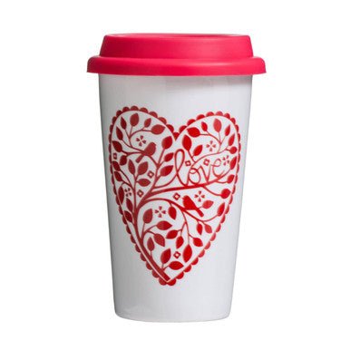 Taza Heart Design Ceramic Travel Mug with Silicone Lid - Joe’s Haven