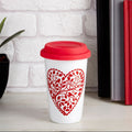 Taza Heart Design Ceramic Travel Mug with Silicone Lid - Joe’s Haven