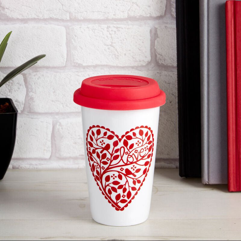 Taza Heart Design Ceramic Travel Mug with Silicone Lid - Joe’s Haven