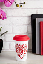 Taza Heart Design Ceramic Travel Mug with Silicone Lid - Joe’s Haven