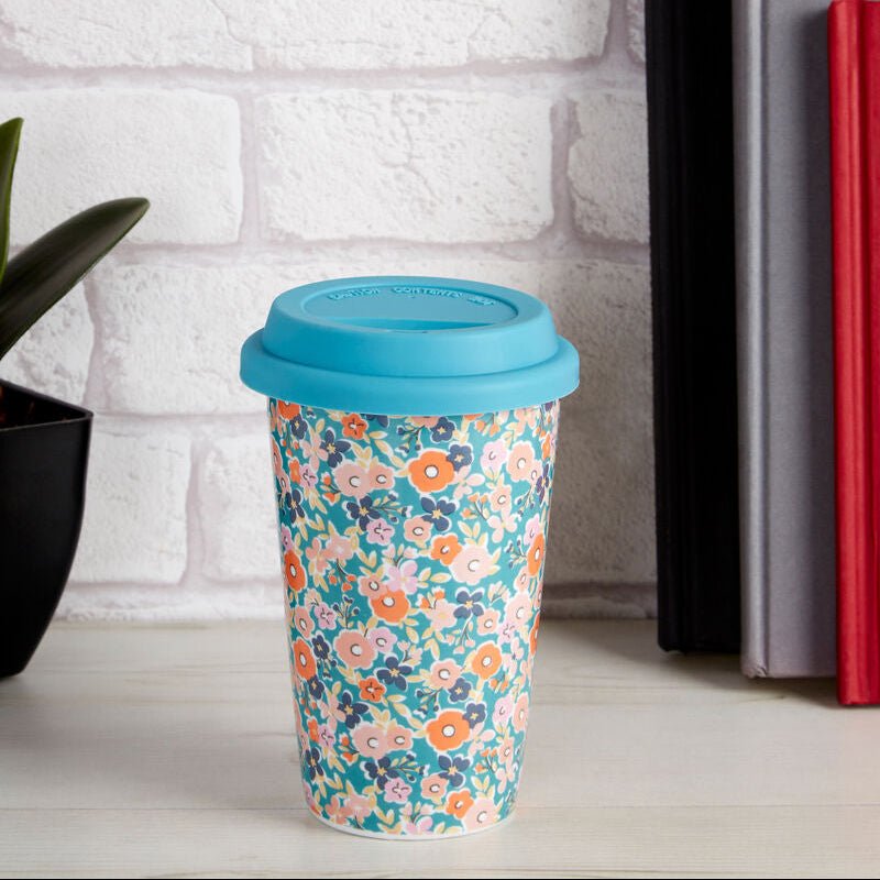 Taza Floral Design Ceramic Travel Mug with Silicone Lid - Joe’s Haven