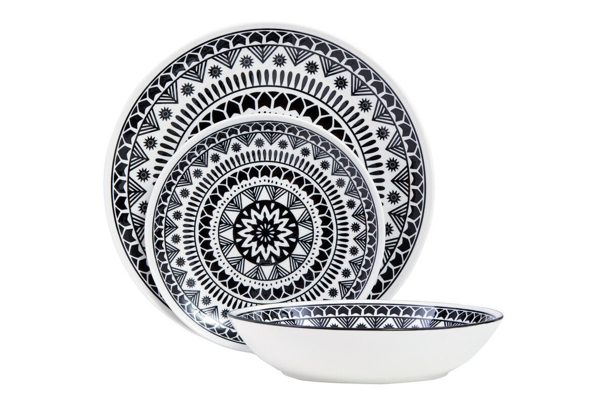 Maya 12 Piece Black And White Dinner Set - Joe’s Haven