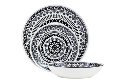 Maya 12 Piece Black And White Dinner Set - Joe’s Haven
