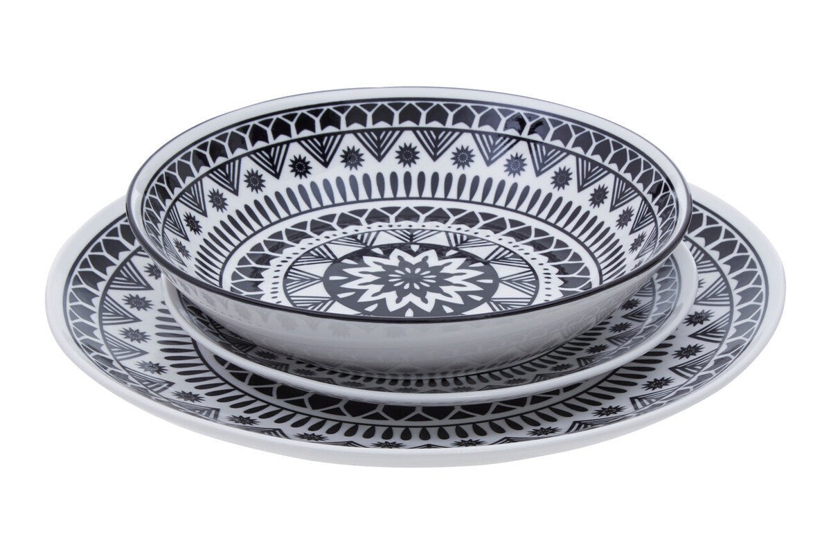 Maya 12 Piece Black And White Dinner Set - Joe’s Haven