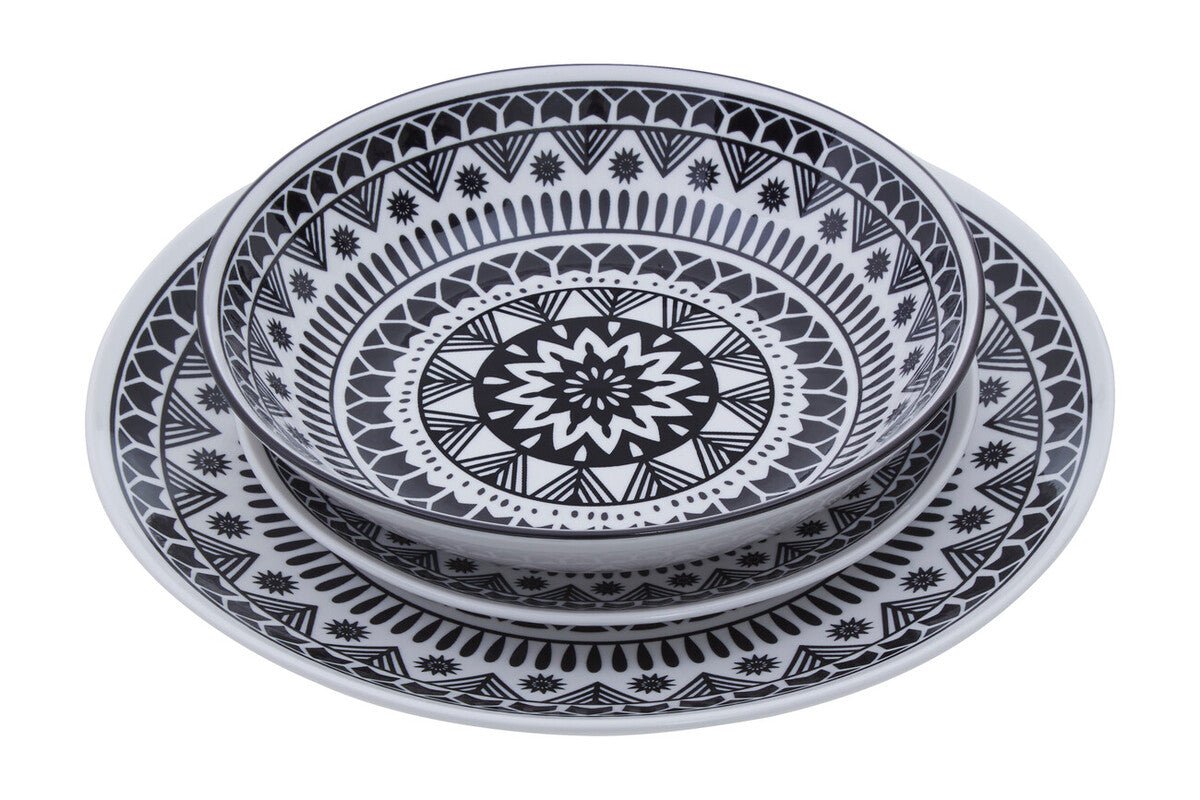 Maya 12 Piece Black And White Dinner Set - Joe’s Haven