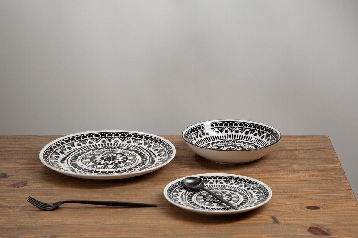 Maya 12 Piece Black And White Dinner Set - Joe’s Haven