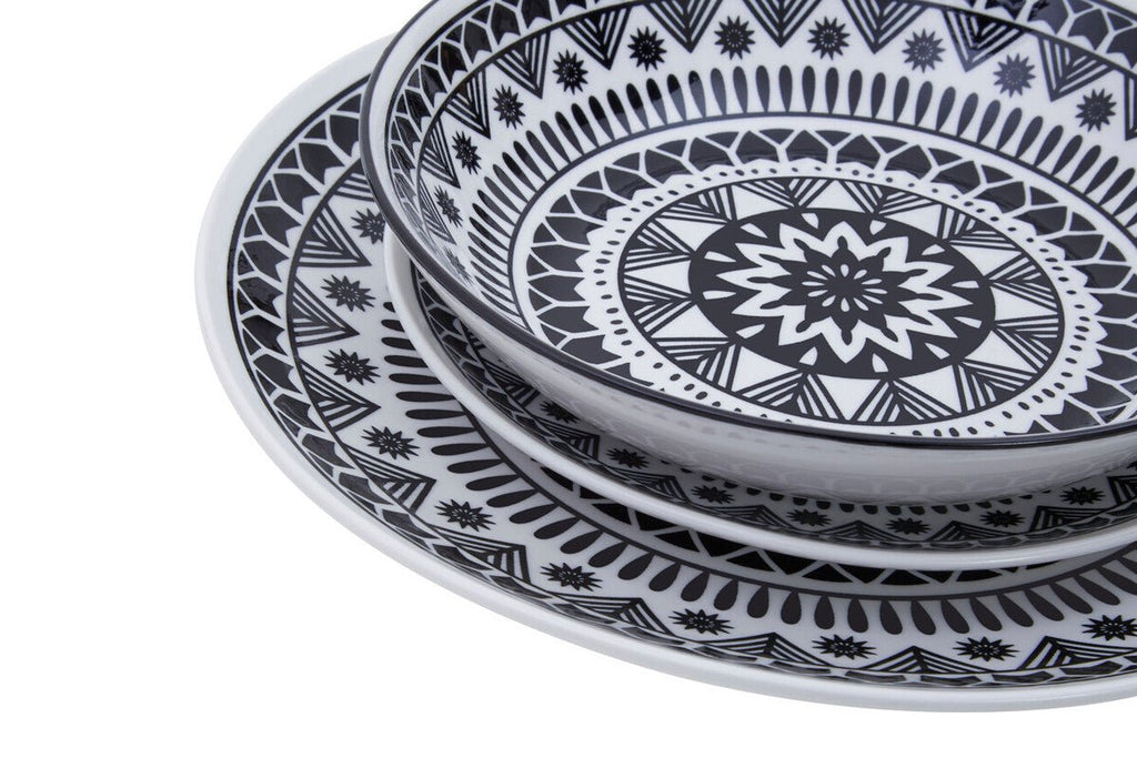Maya 12 Piece Black And White Dinner Set - Joe’s Haven