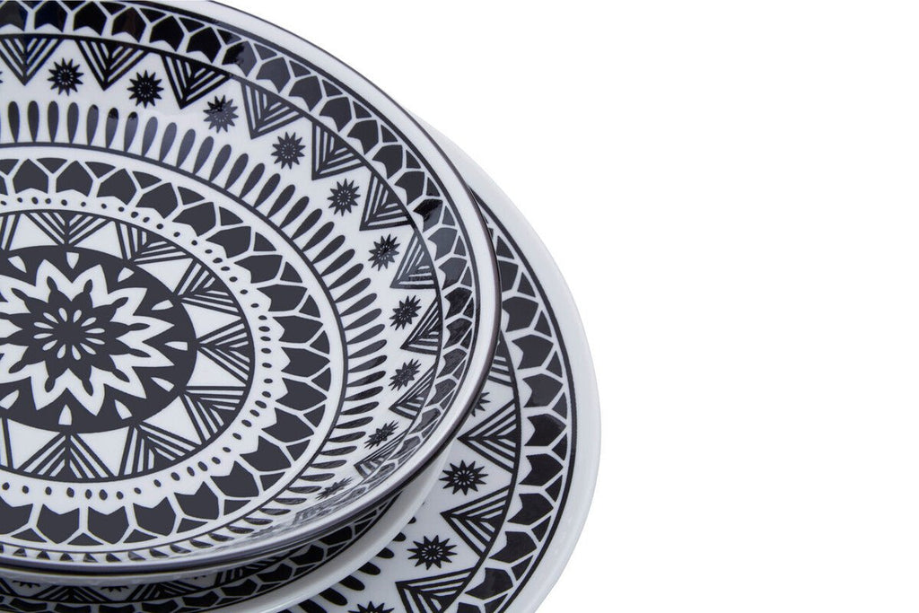 Maya 12 Piece Black And White Dinner Set - Joe’s Haven