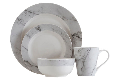 Avie 16Pc White And Grey Marble Effect Dinner Set - Joe’s Haven