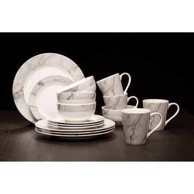 Avie 16Pc White And Grey Marble Effect Dinner Set - Joe’s Haven