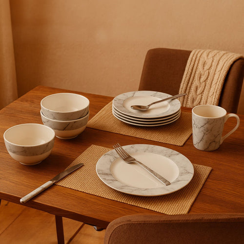Avie 16Pc White And Grey Marble Effect Dinner Set - Joe’s Haven