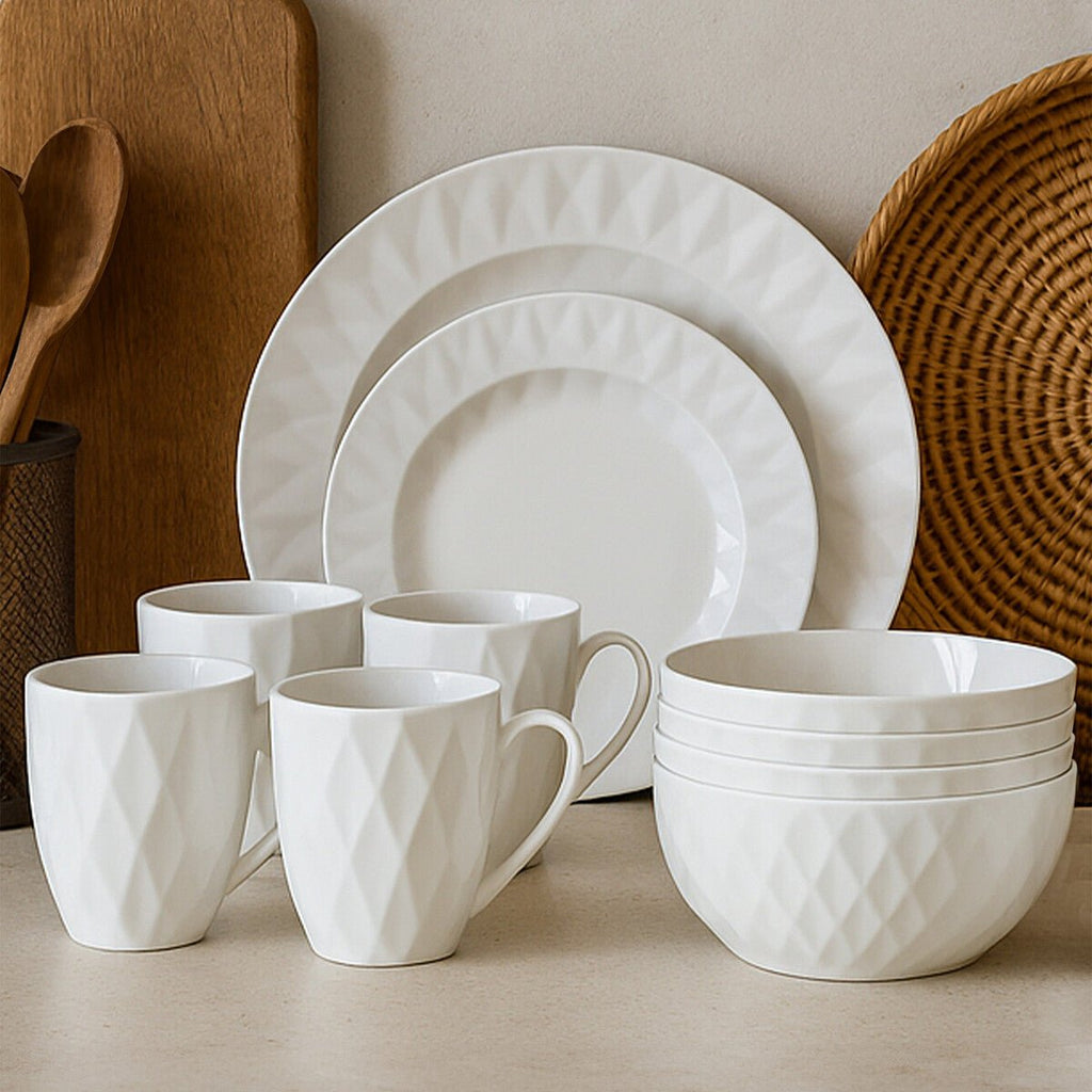 Avie 16 Pc Embossed Geo Dinner Set - Joe’s Haven