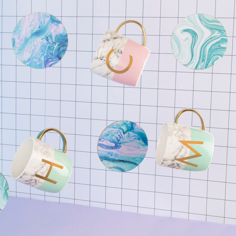 Frosted Deco Marble Effect and Pastel Green Monogram Mug, M - Joe’s Haven