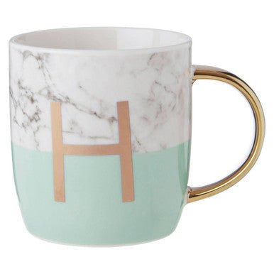 Frosted Deco Marble Effect and Pastel Green Monogram Mug, H - Joe’s Haven
