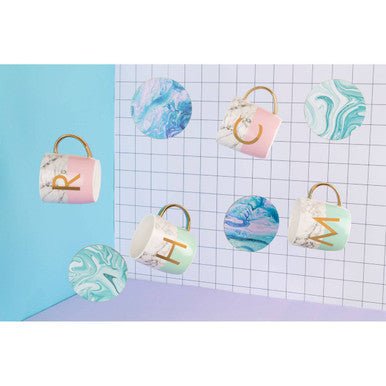 Frosted Deco Marble Effect and Pastel Green Monogram Mug, H - Joe’s Haven