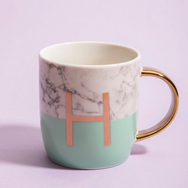 Frosted Deco Marble Effect and Pastel Green Monogram Mug, H - Joe’s Haven