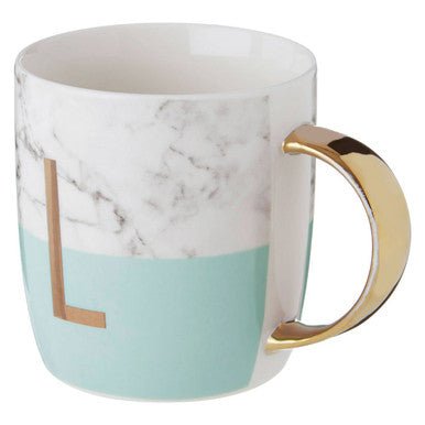 Frosted Deco Marble Effect and Pastel Green Monogram Mug, L - Joe’s Haven
