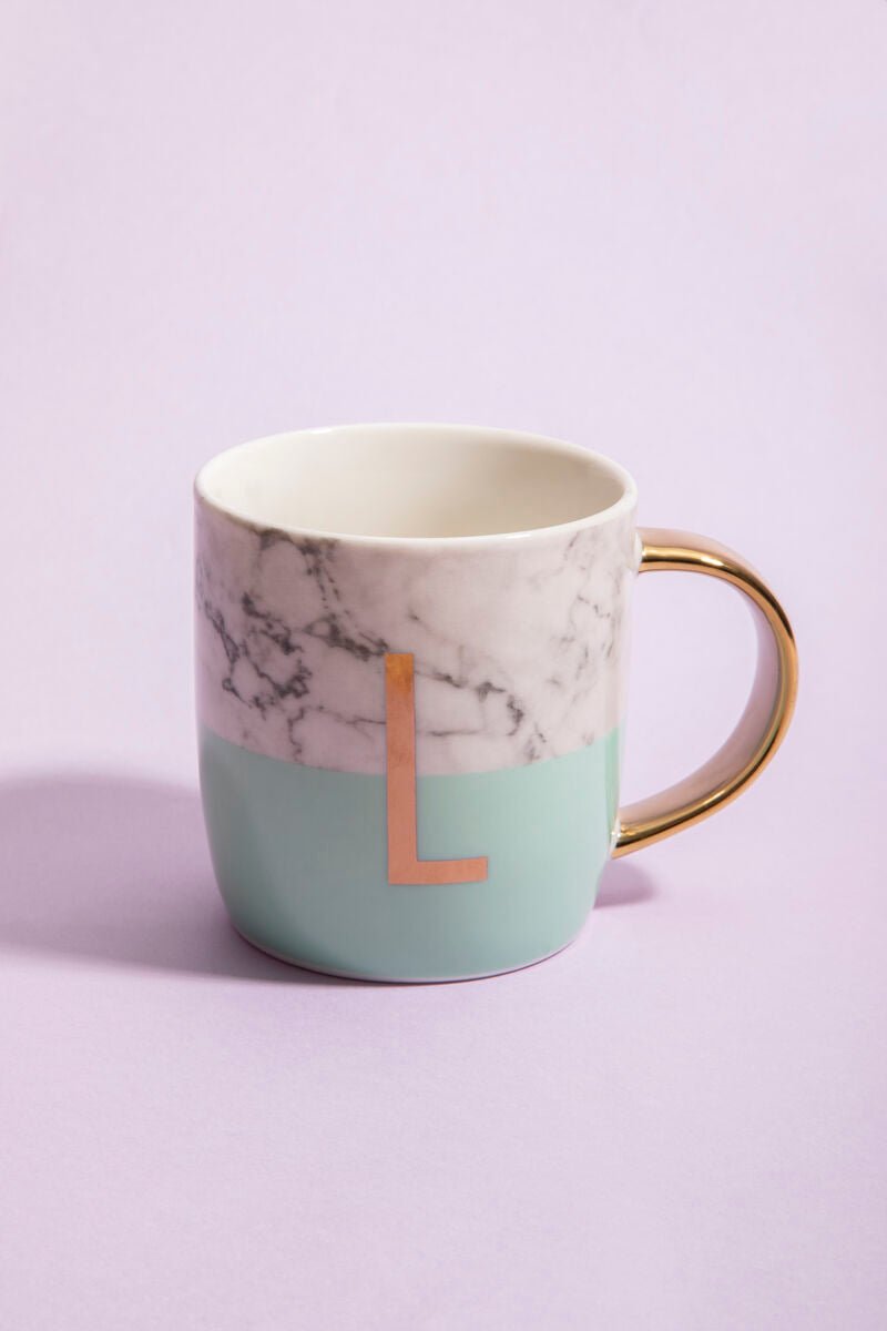 Frosted Deco Marble Effect and Pastel Green Monogram Mug, L - Joe’s Haven