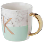 Frosted Deco Marble Effect and Pastel Green Monogram Mug, K