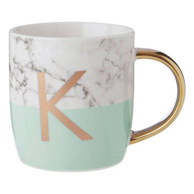 Frosted Deco Marble Effect and Pastel Green Monogram Mug, K - Joe’s Haven