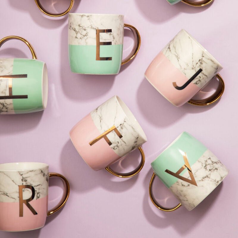 Frosted Deco Marble Effect and Pastel Green Monogram Mug, K - Joe’s Haven
