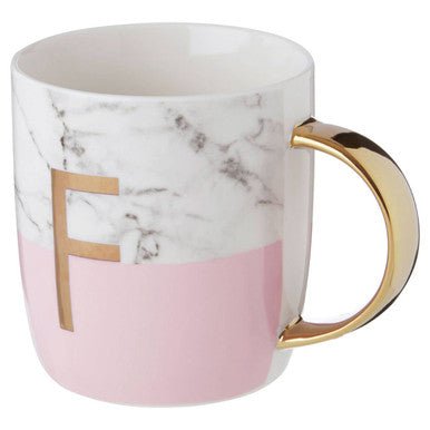 Frosted Deco Marble Effect and Pink Monogram Mug, F - Joe’s Haven