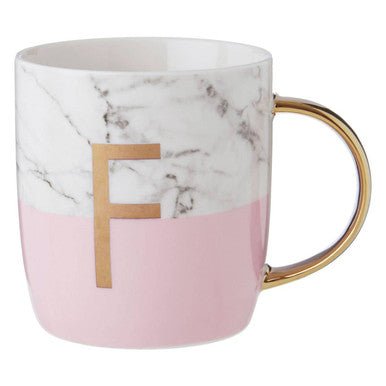 Frosted Deco Marble Effect and Pink Monogram Mug, F - Joe’s Haven