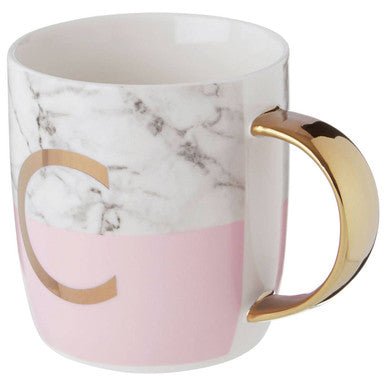 Frosted Deco Marble Effect and Pink Monogram Mug, C - Joe’s Haven