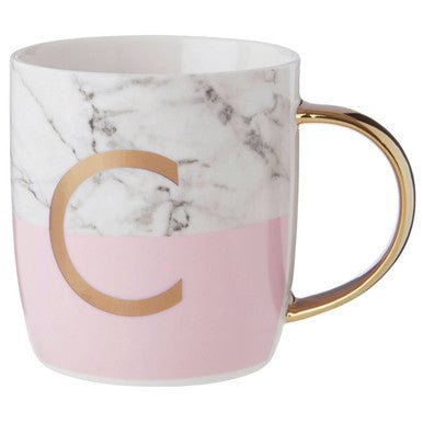 Frosted Deco Marble Effect and Pink Monogram Mug, C - Joe’s Haven