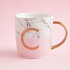 Frosted Deco Marble Effect and Pink Monogram Mug, C - Joe’s Haven