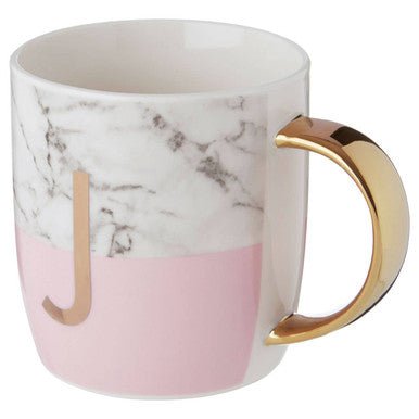 Frosted Deco Marble Effect and Pink Monogram Mug, J - Joe’s Haven