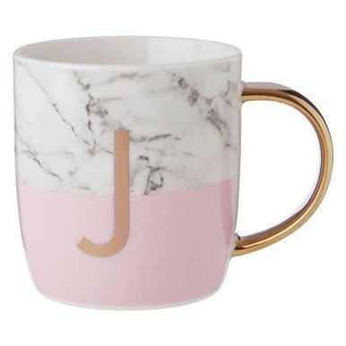 Frosted Deco Marble Effect and Pink Monogram Mug, J - Joe’s Haven
