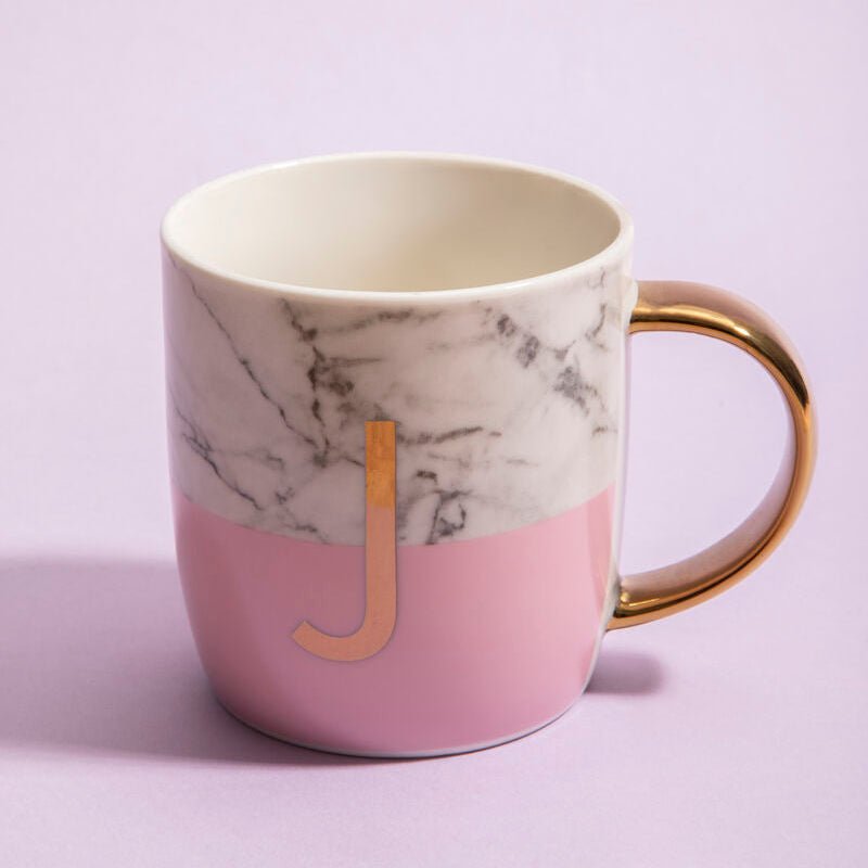 Frosted Deco Marble Effect and Pink Monogram Mug, J - Joe’s Haven