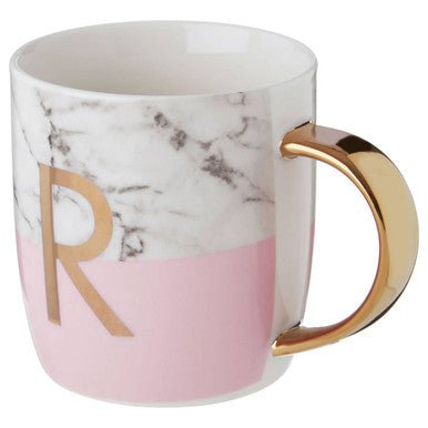 Frosted Deco Marble Effect and Pink Monogram Mug, R - Joe’s Haven