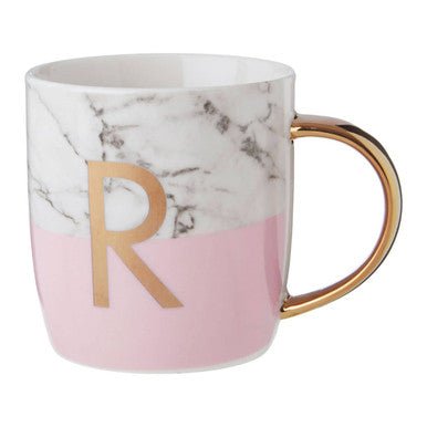 Frosted Deco Marble Effect and Pink Monogram Mug, R - Joe’s Haven