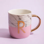 Frosted Deco Marble Effect and Pink Monogram Mug, R - Joe’s Haven
