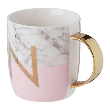 Frosted Deco Marble Effect and Pink Monogram Mug, N - Joe’s Haven