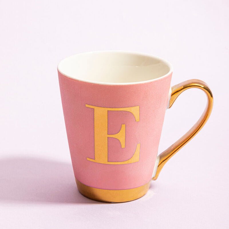 Frosted Deco Pink Monogram Mug, E - Joe’s Haven