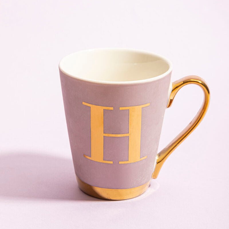 Frosted Deco Lilac Monogram Mug, H - Joe’s Haven