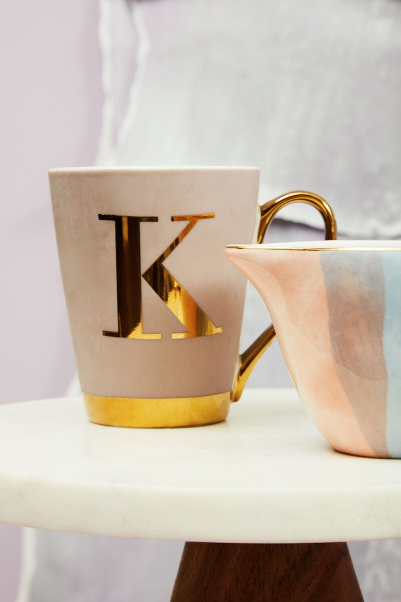 Mimo Pastel Pink Frosted Deco K Letter Monogram Mug - Joe’s Haven