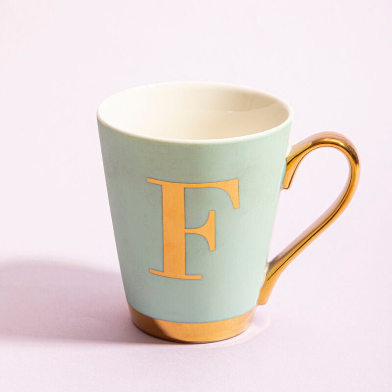 Mimo Green Frosted Deco F Letter Monogram Mug - Joe’s Haven