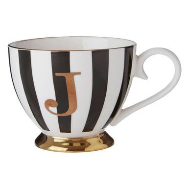 Duchess Black and White Monogram Mug, J - Joe’s Haven